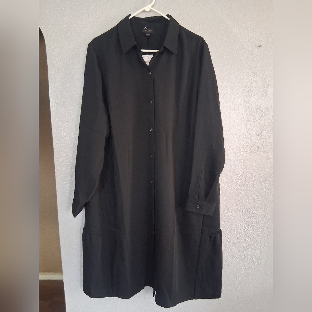 J Jill NWT Wherever Collection Black Midi Teired In Back Shirt Dress XL 2X